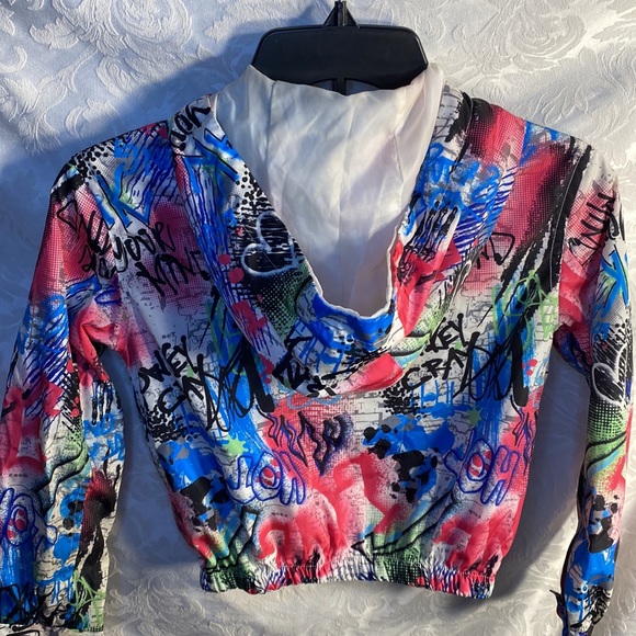 Girls 7 8 lightweight windbreaker graffiti color pop jacket coat - Picture 5 of 5